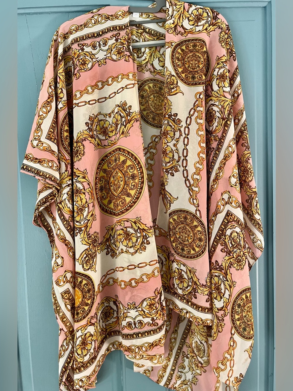 Pink & Cream Baroque Print Kimono Jacket